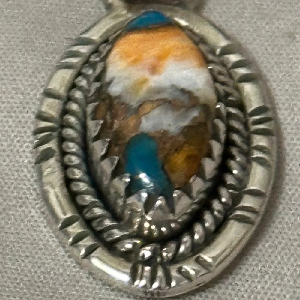925 Sterling Silver Spiny Oyster Copper Turquoise Oval Orange/White/Blue/Brown - Picture 2 of 13